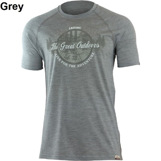 LASTING LUCAS Merino T-Shirt Herren mit Print, S, Grau, Sonderangebot