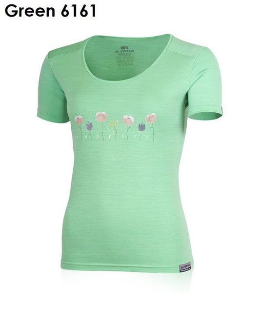 LASTING POPPY  100 % Merinowolle T-Shirt Damen mit Print