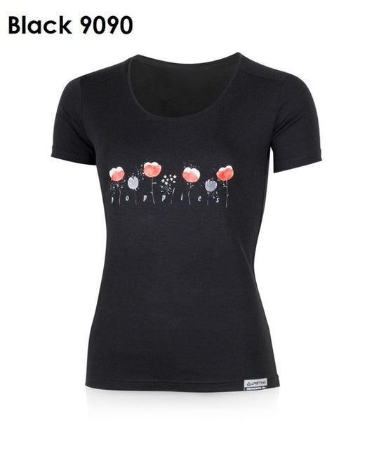 LASTING POPPY  100 % Merinowolle T-Shirt Damen mit Print