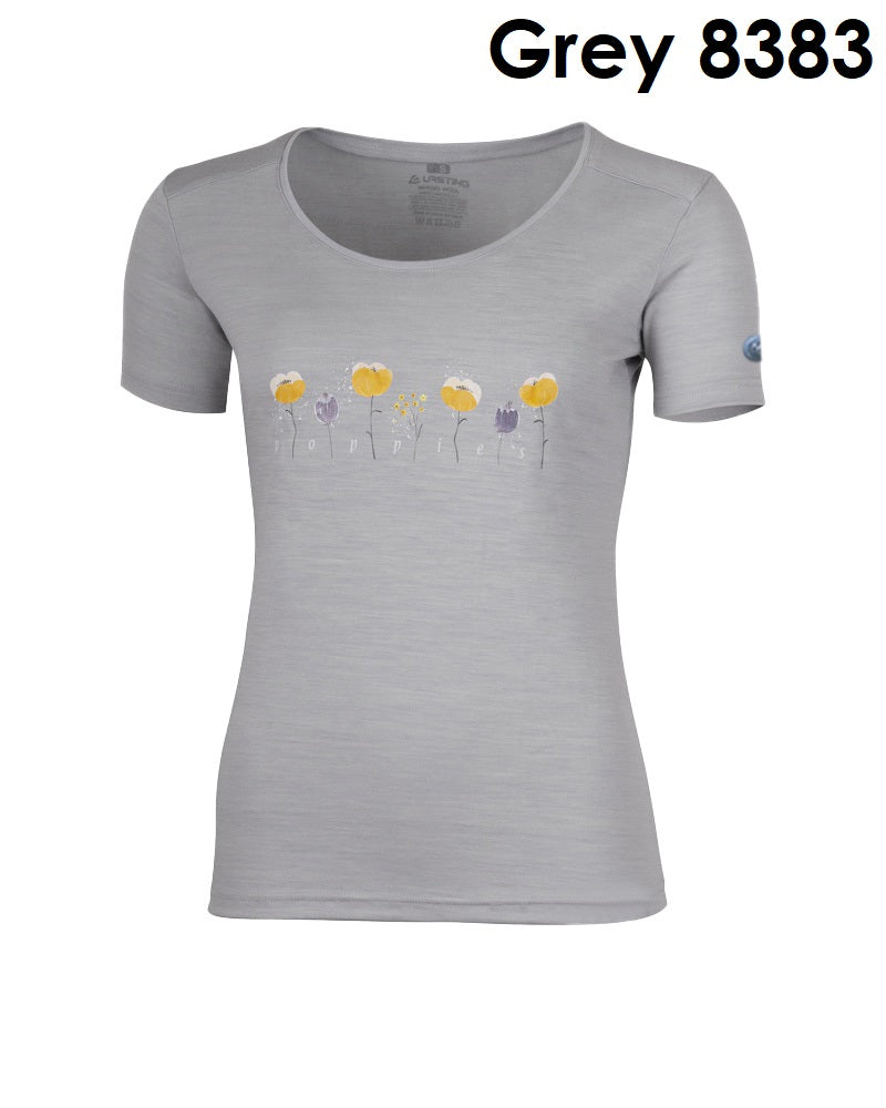 LASTING POPPY  100 % Merinowolle T-Shirt Damen mit Print