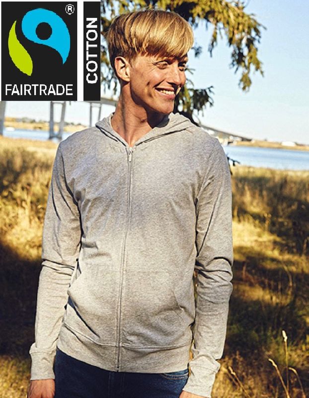 Neutrale Fairtrade hoodie met volledige ritssluiting, 100% biologisch katoen, heren, unisex