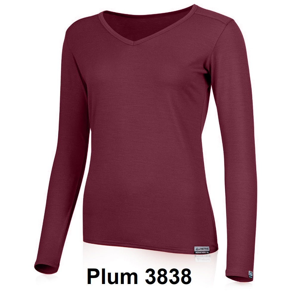 LASTING EVA 100 % Merinowolle Damen T-Shirt V-Neck Langarm A1TQ