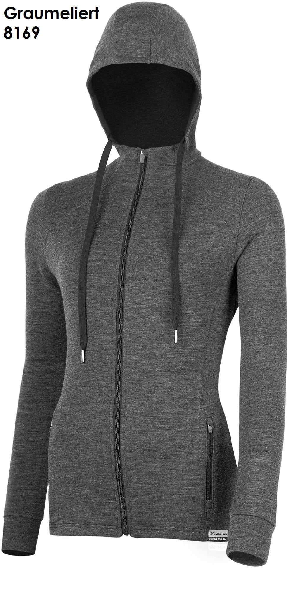 LASTING KARMINA Damen Sweatjacke aus 100 % Merinowolle mit durchgehendem Reißverschluss
