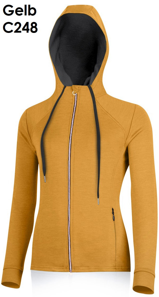 LASTING KARMINA Damen Sweatjacke aus 100 % Merinowolle mit durchgehendem Reißverschluss