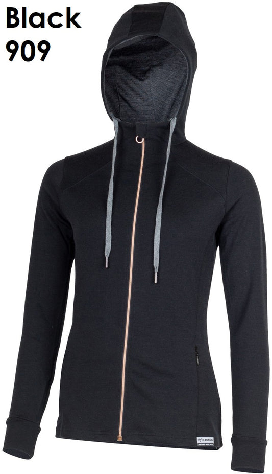 LASTING KARMINA Damen Sweatjacke aus 100 % Merinowolle mit durchgehendem Reißverschluss