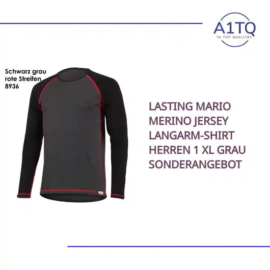 LASTING MARIO Merino Jersey Langarm-Shirt Herren 1 XL Grau Sonderangebot by@Outfy