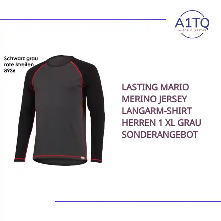 LASTING MARIO Merino Jersey Langarm-Shirt Herren 1 XL Grau Sonderangebot by@Outfy