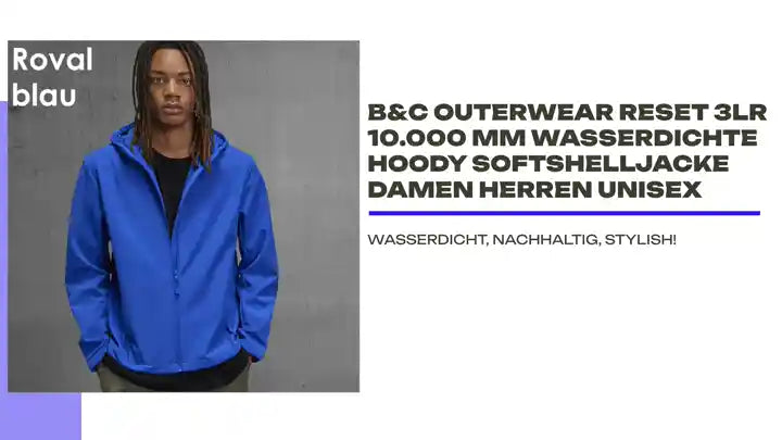 B&amp;C Outerwear Reset 3Lr 10.000 mm wasserdichte Hoody Softshelljacke Damen Herren Unisex by@Outfy