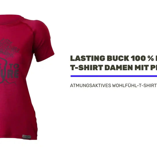 LASTING BUCK 100 % Merinowolle T-Shirt Damen mit Print by@Outfy